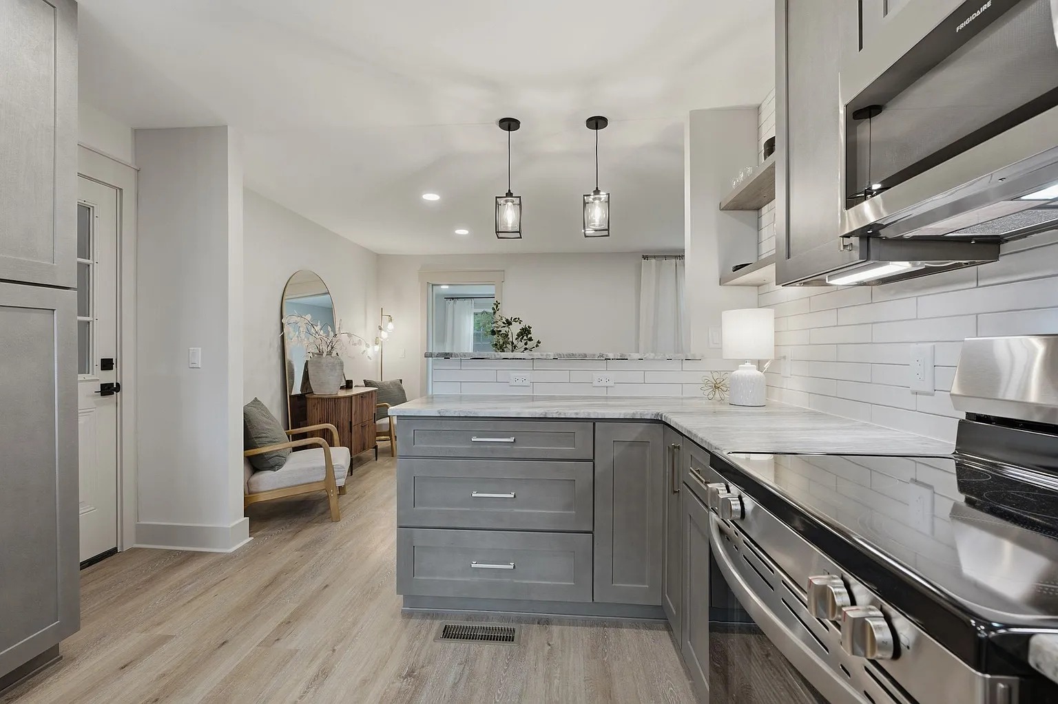 Bright renovated kitchen used to visualise a new layout